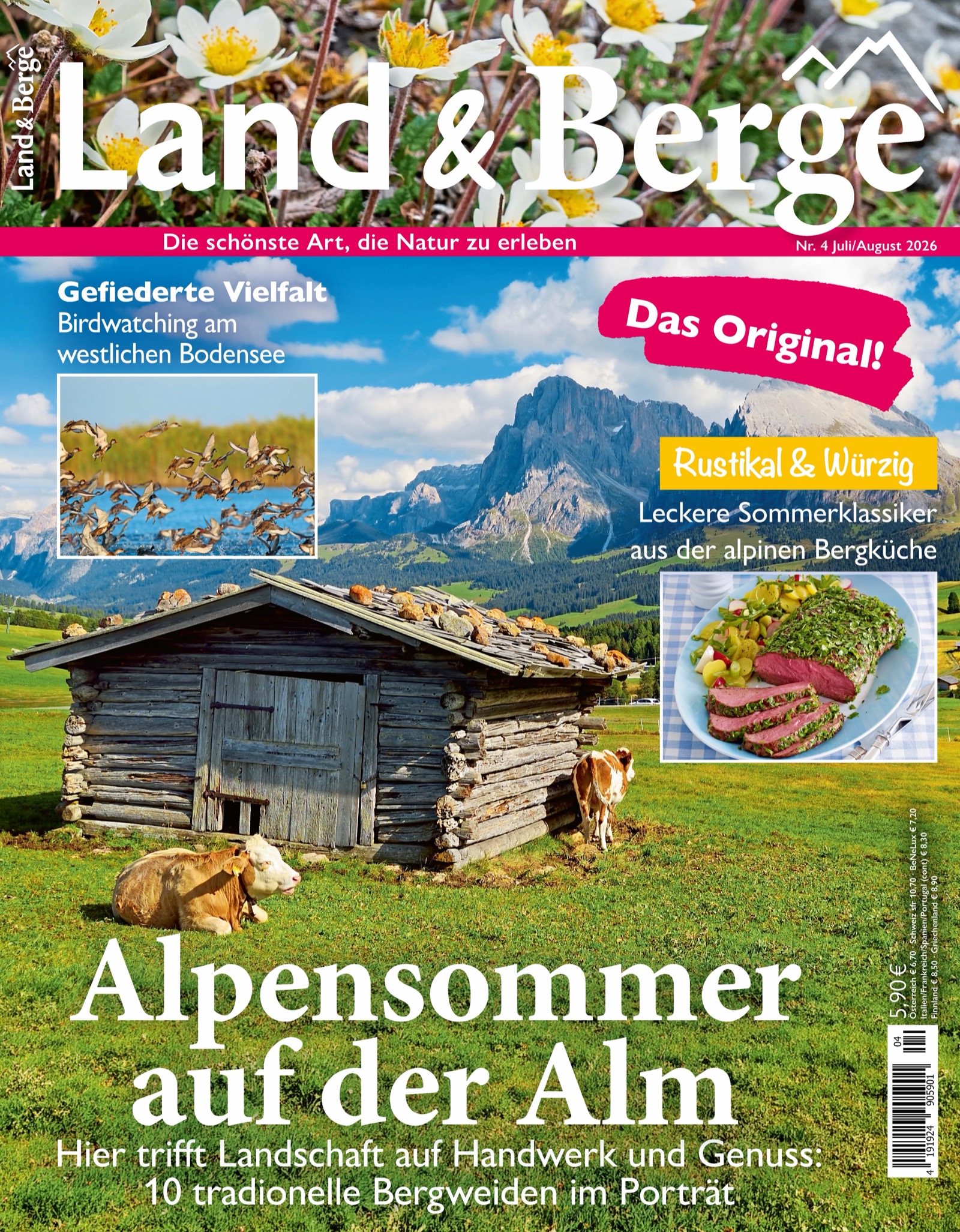Cover der aktuellen Ausgabe: „Alpensommer auf der Alm“ (Nr. 4, Juli/August)